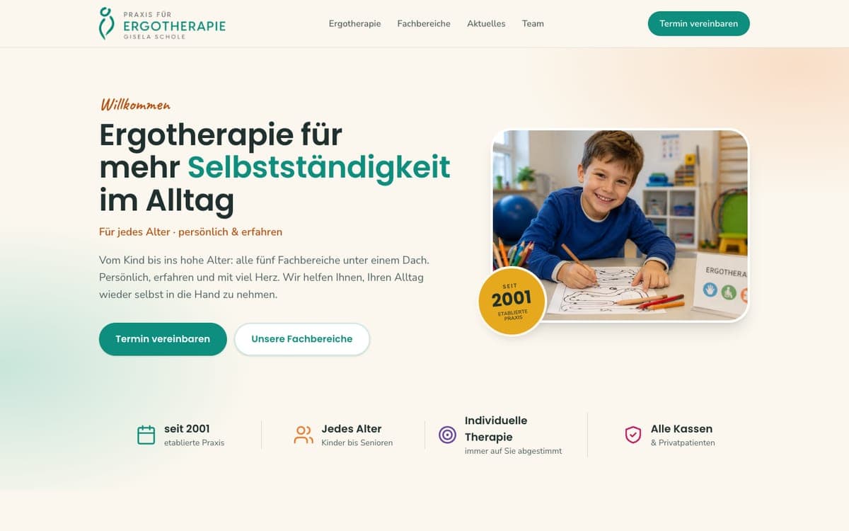 Screenshot der Website von Ergotherapie Gisela Schole