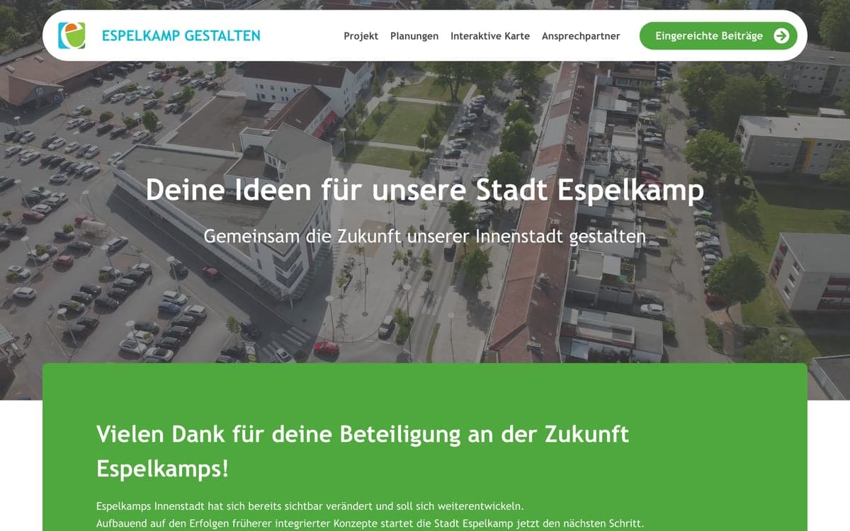 Screenshot der Website von Espelkamp gestalten
