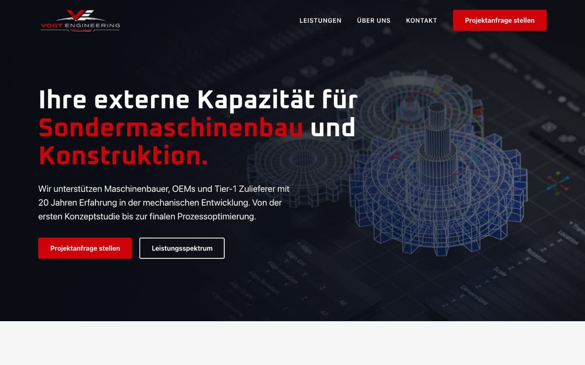 Screenshot der Website von Vogt Engineering